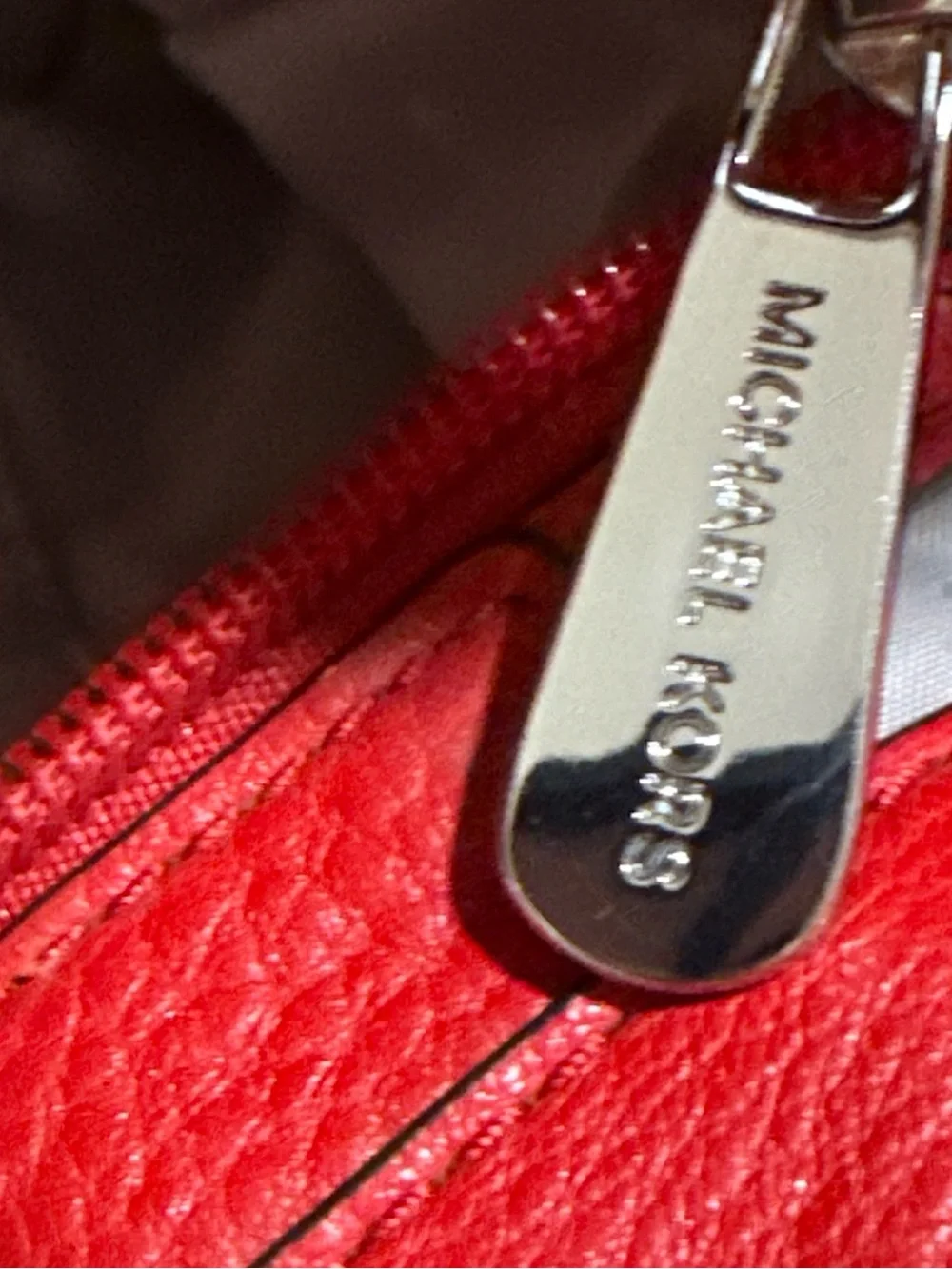 Michael Kors Bedford Medium Top Zip Pocket Tote Bag in Red Pebbled Leather
